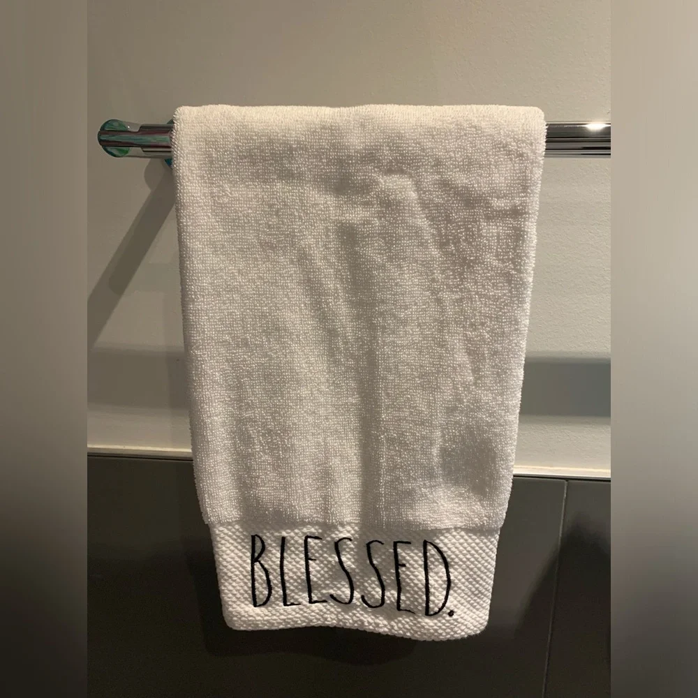 Rae Dunn BLESSED white bathroom hand towel